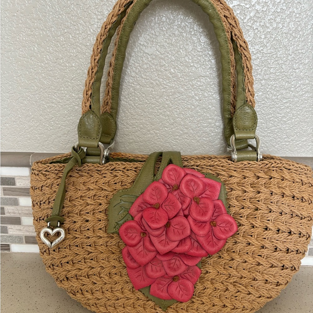 Beautiful Brighton woven purse with leather flower details.